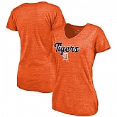 Women's Detroit Tigers Freehand V Neck Slim Fit Tri Blend T-Shirt Orange FengYun
